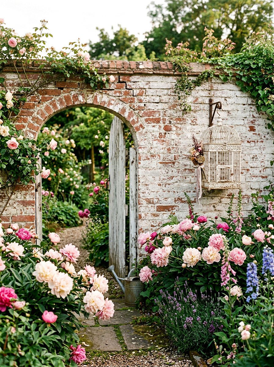 Shabby Chic Brick Enclosure - 30 limewashed wall backyard ideas