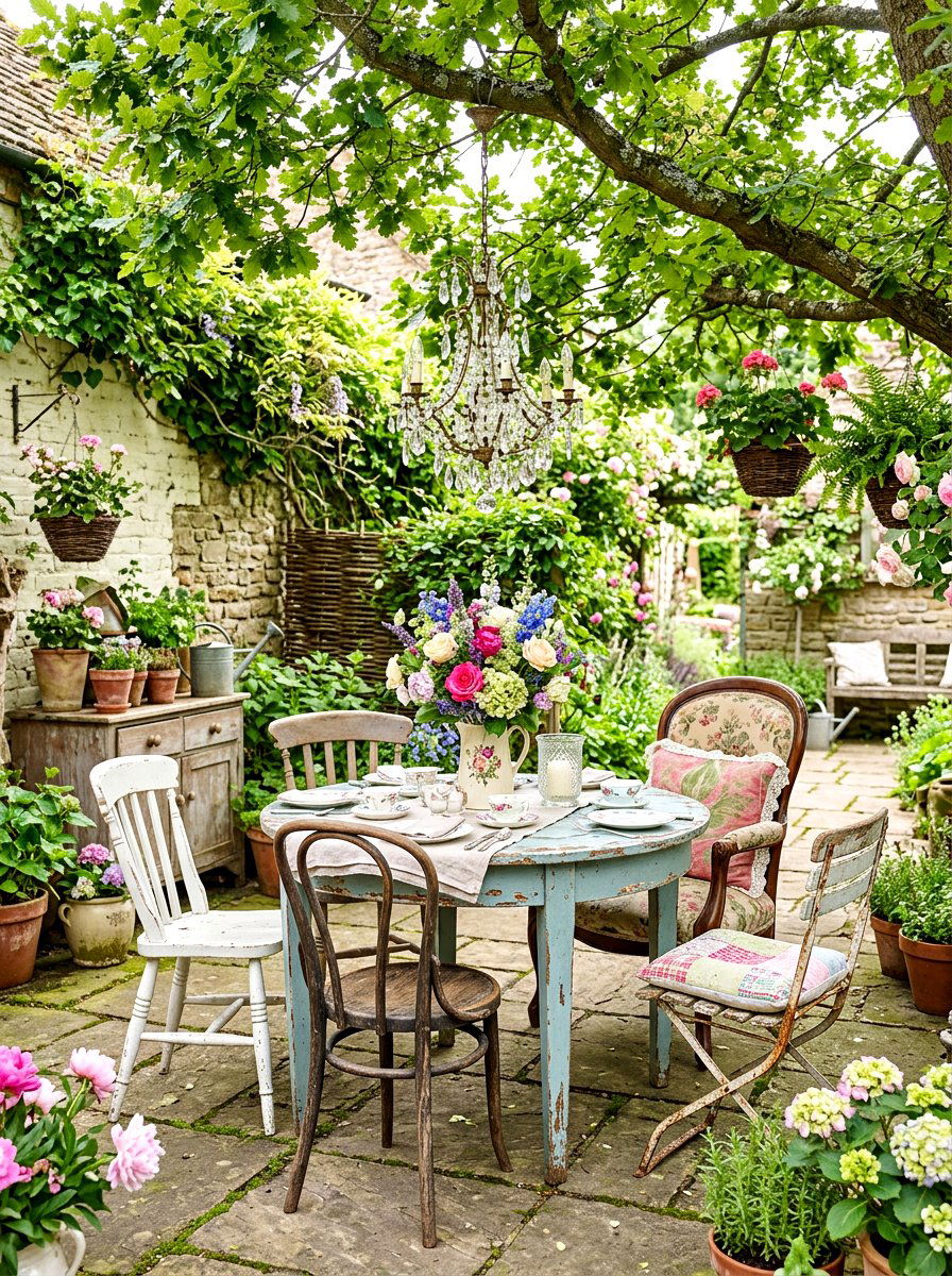 Shabby Chic Courtyard - 30 outdoor breakfast nook ideas