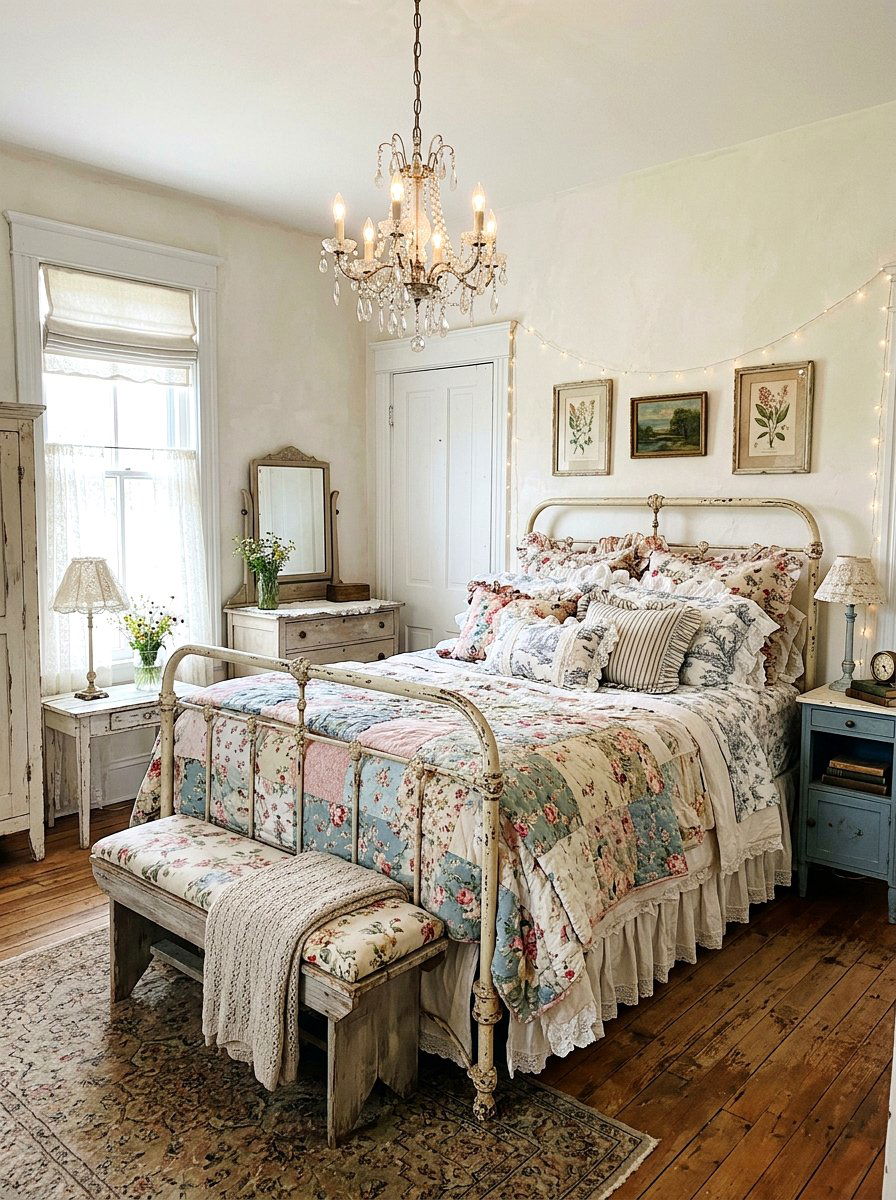 Shabby Chic Floral Bed - 30 romantic floral bedroom ideas