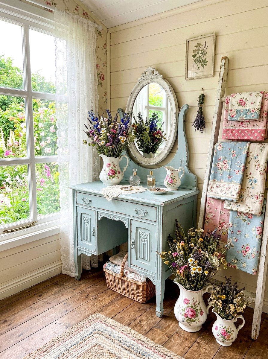 Shabby Chic Floral Corner - 30 bloomcore bathroom ideas