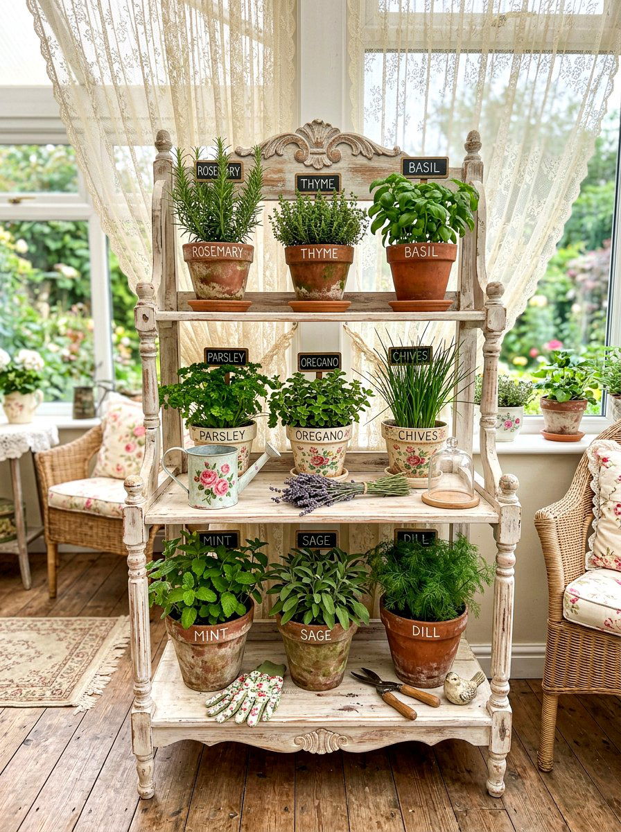 Shabby Chic Herb Garden Shelf - 30 herb garden shelf ideas