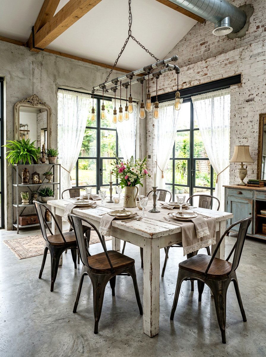 Shabby Chic Industrial Fusion - 30 eclectic dining room ideas