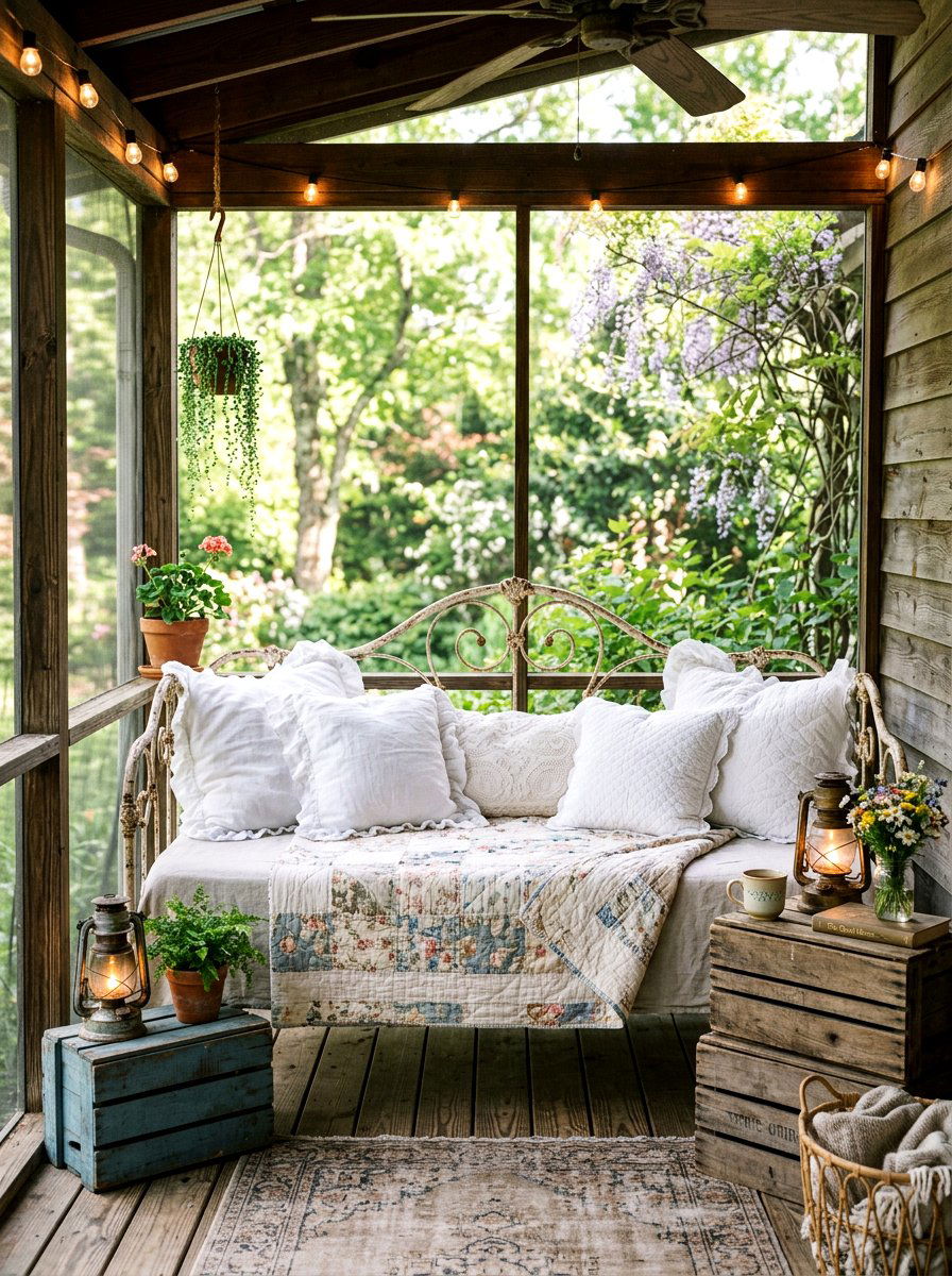 Shabby Chic Iron Daybed - 30 vintage iron patio furniture ideas