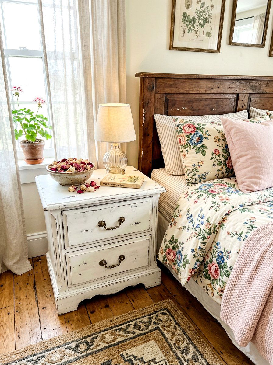 Shabby Chic Nightstand - 30 cottagecore bedroom ideas