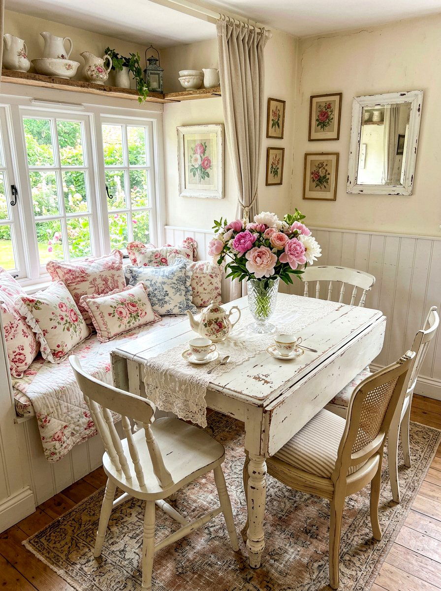 Shabby Chic Nook - 30 breakfast room decor ideas
