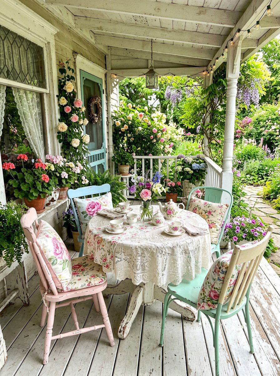 Shabby Chic Outdoor Nook - 30 covered patio breakfast nook ideas