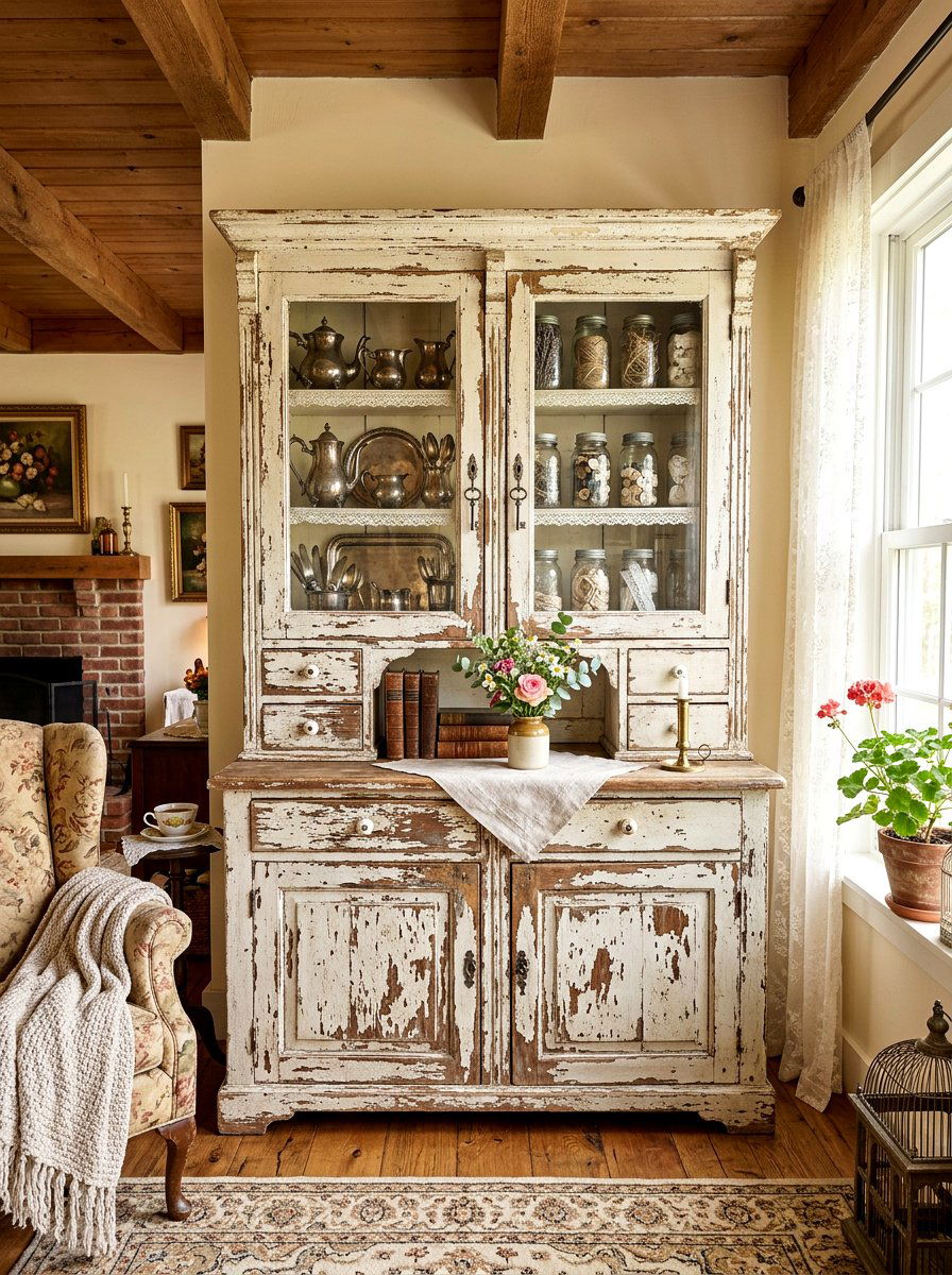 Shabby Chic Painted Hutch - 30 china hutch styling ideas