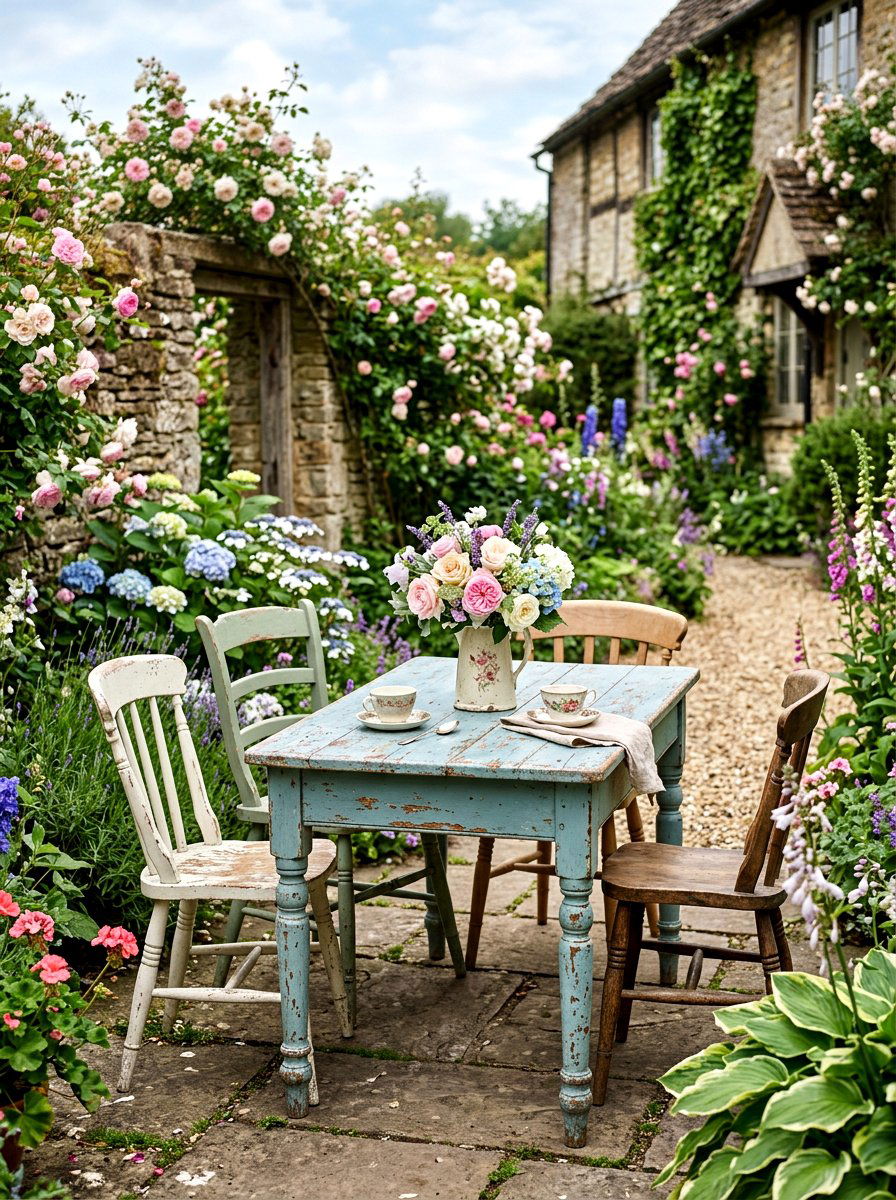 Shabby Chic Painted Table - 30 garden dinner table ideas