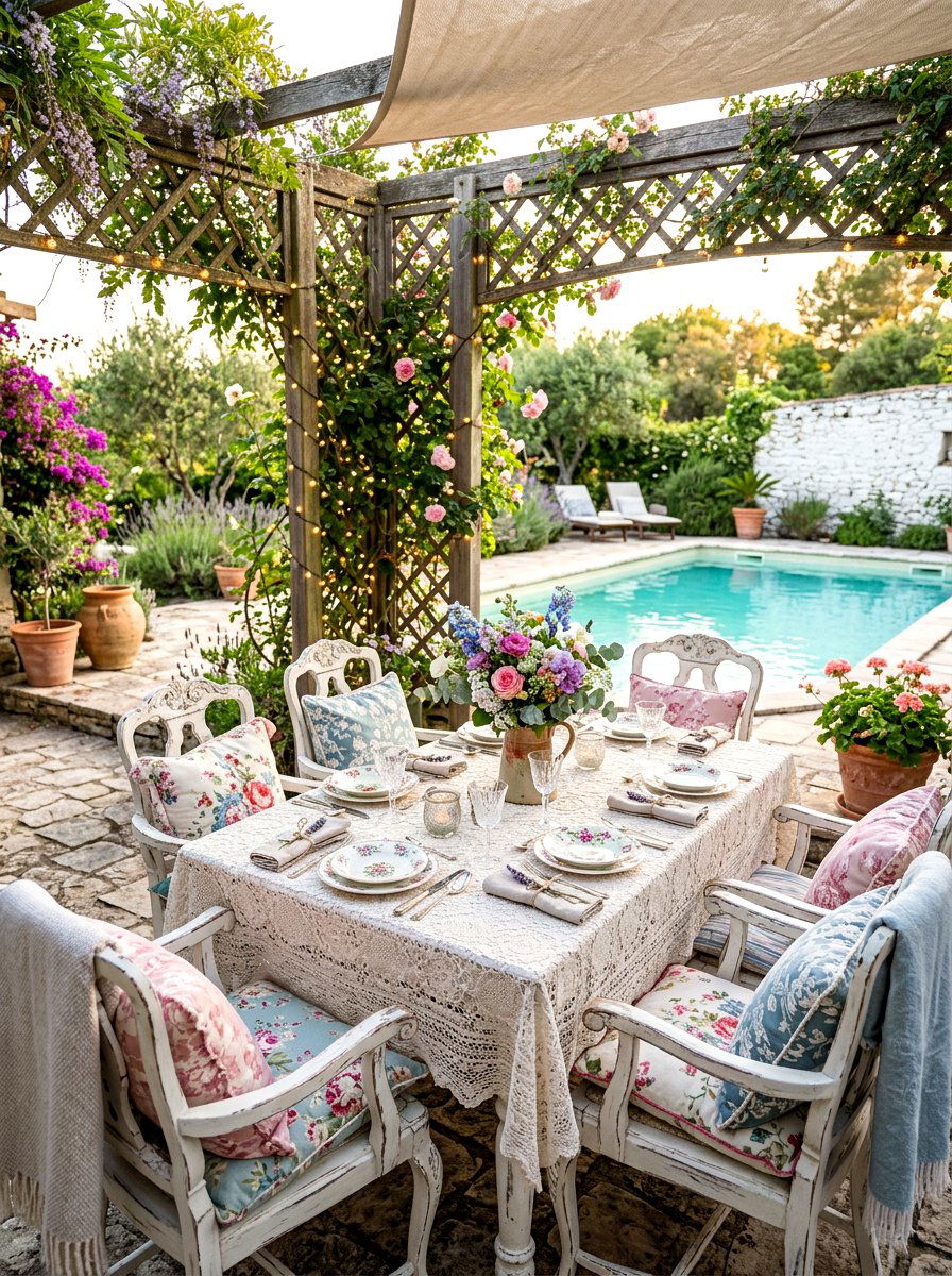 Shabby Chic Patio - 30 poolside dining ideas