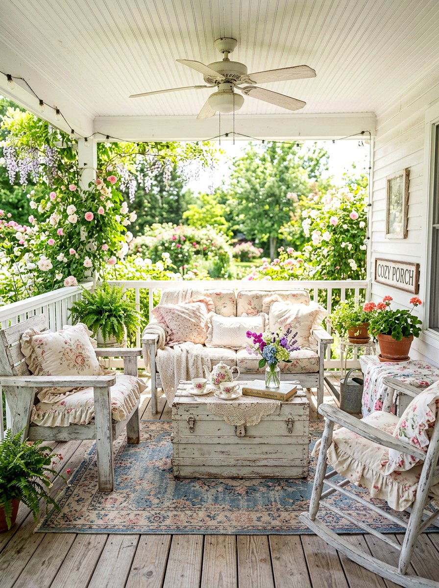 Shabby Chic Porch - 30 covered patio lounge ideas