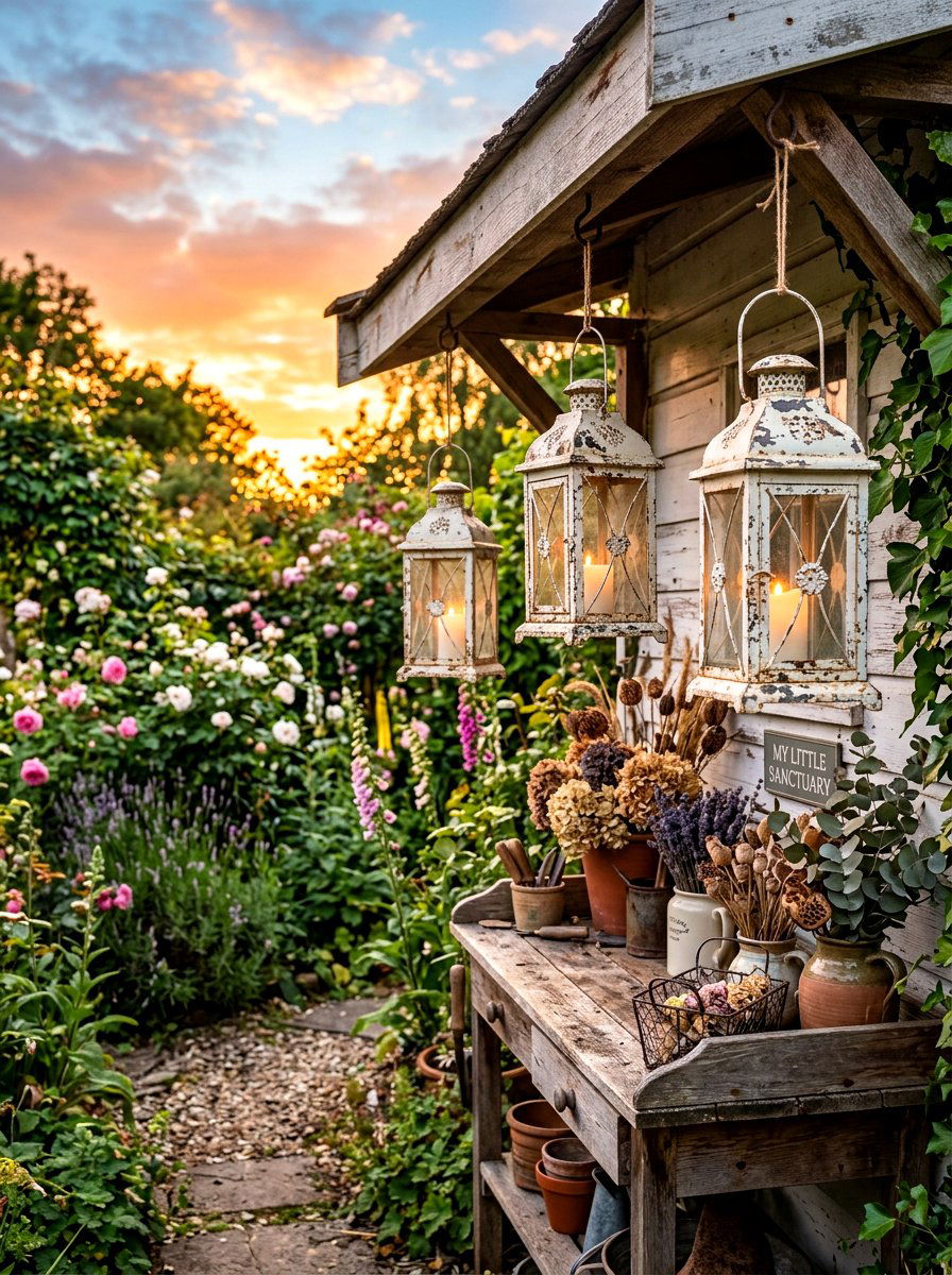 Shabby Chic Potting Shed Lanterns - 30 outdoor candle lantern ideas