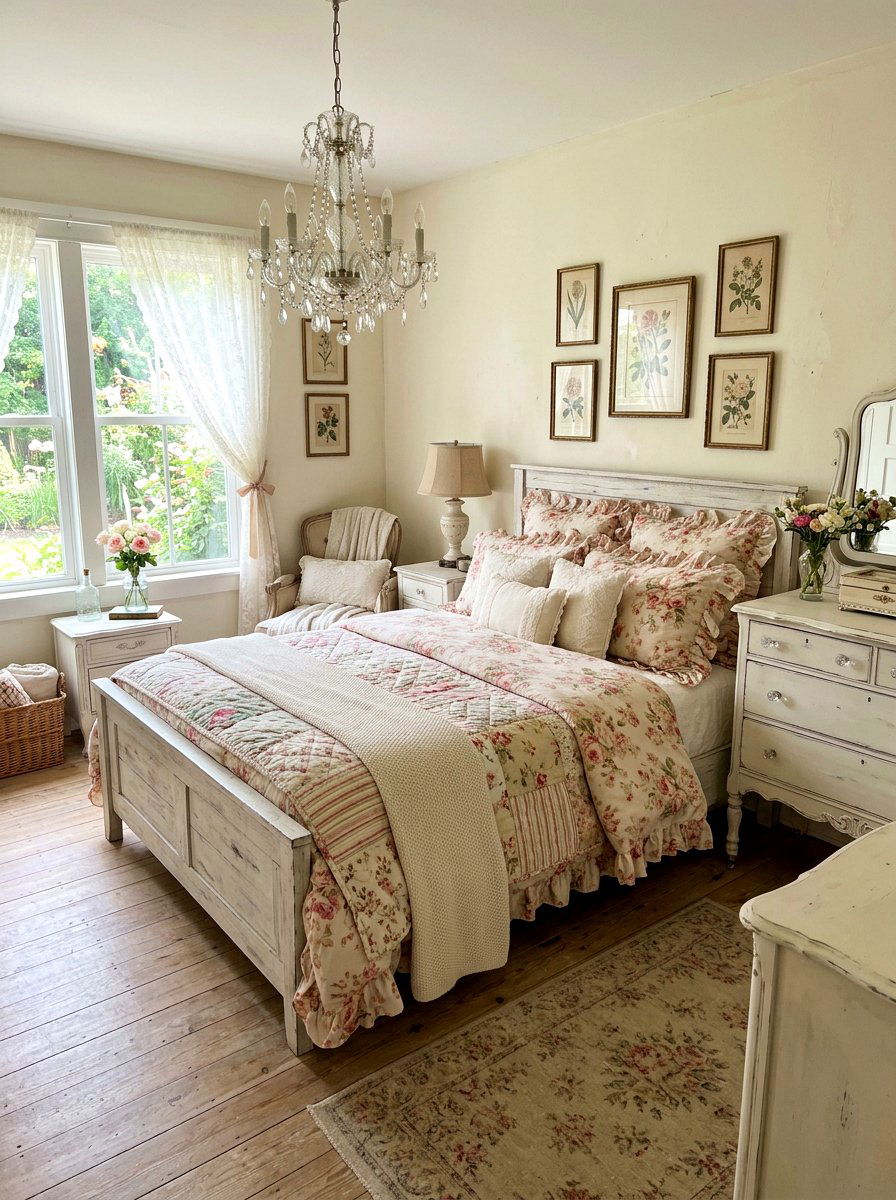 Shabby Chic Rose Duvet - 30 rose print bedroom ideas