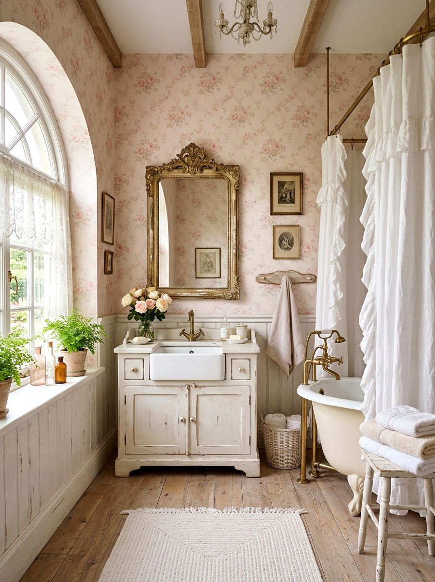 Shabby Chic Rose - 30 vintage floral bathroom ideas