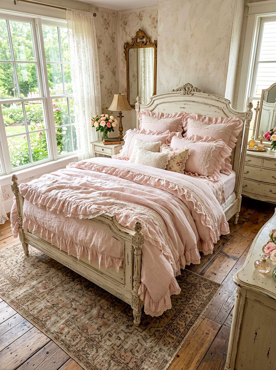 Shabby Chic Ruffled Linen Bedding - 30 ruffled linen bedding ideas