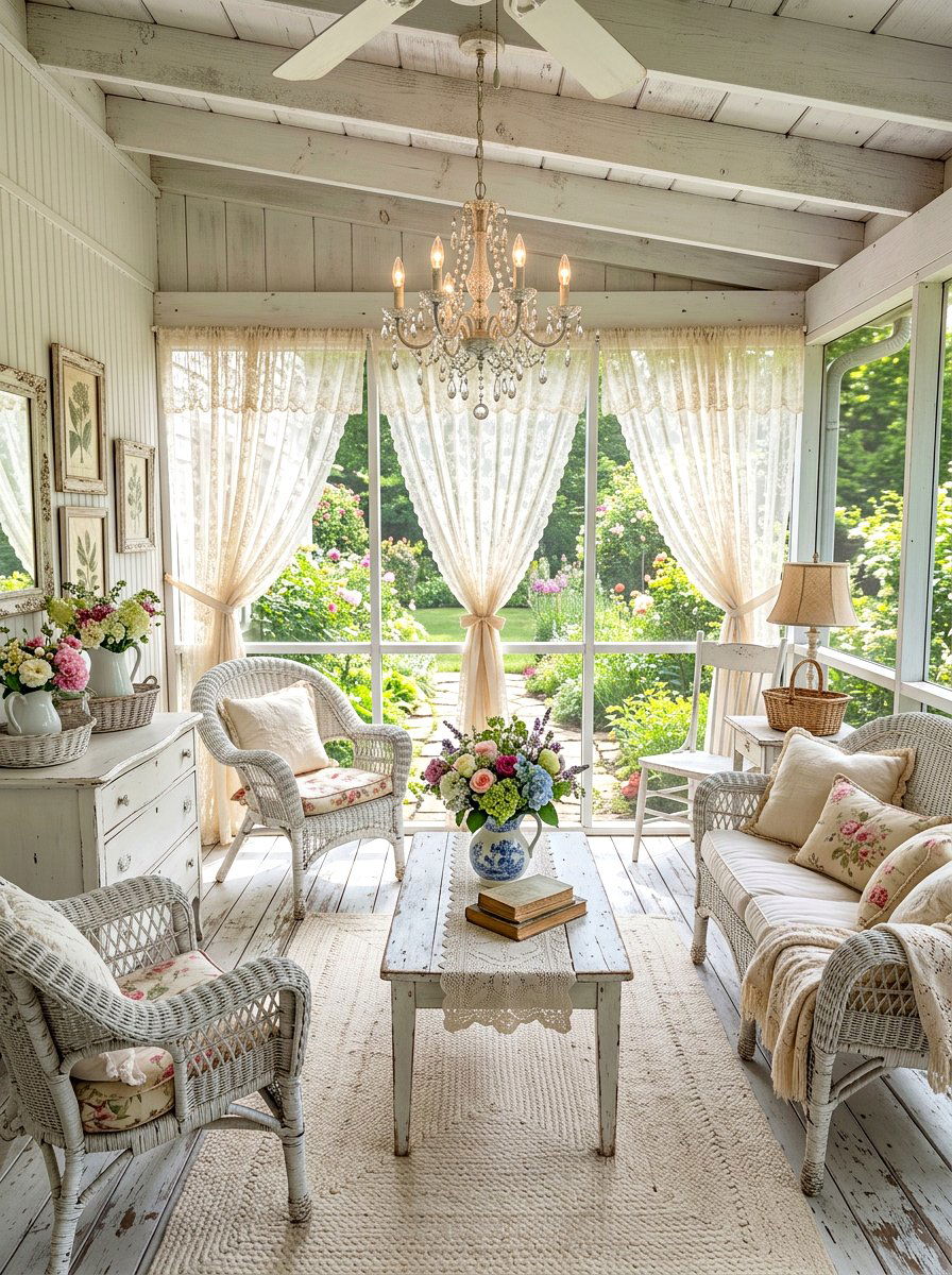 Shabby Chic Screened Porch - 30 screened patio ideas
