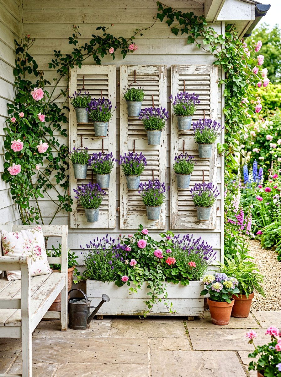Shabby Chic Shutters Garden - 30 hanging wall garden ideas