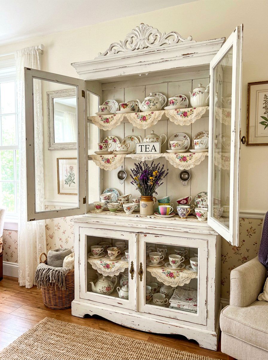 Shabby Chic Tea Cupboard - 30 tea nook ideas