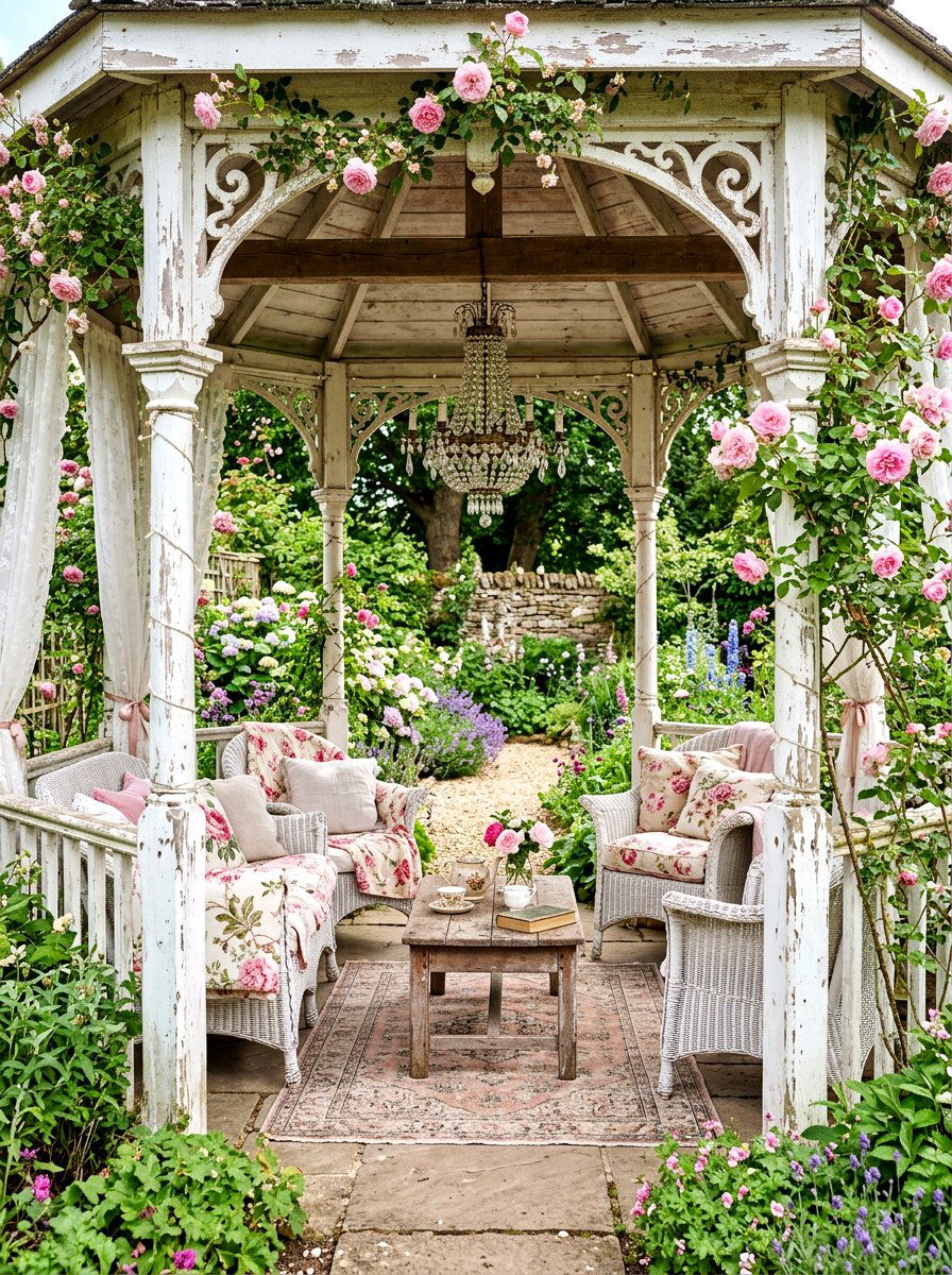 Shabby Chic Vintage Style Garden Lounge - 30 backyard cabana lounge ideas