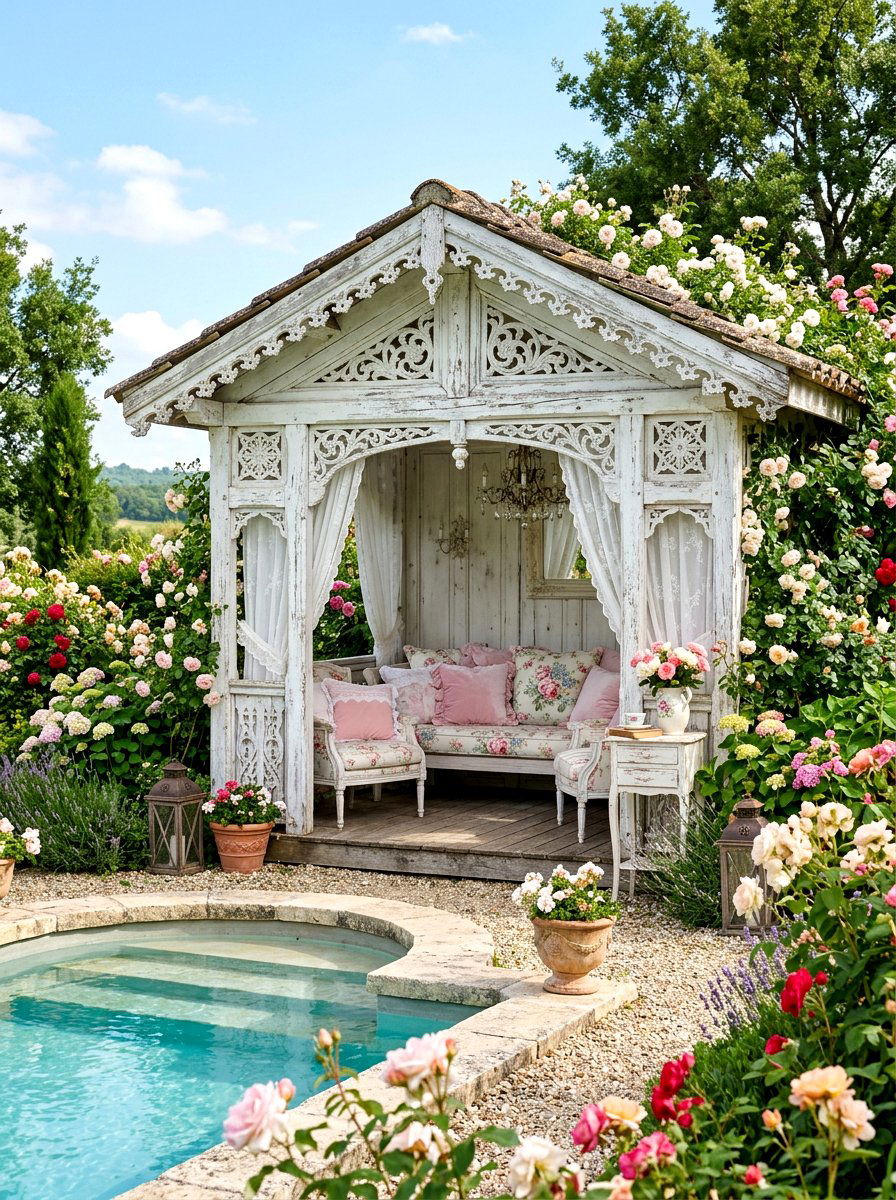 Shabby Chic White Cabana - 30 poolside daybed cabana ideas