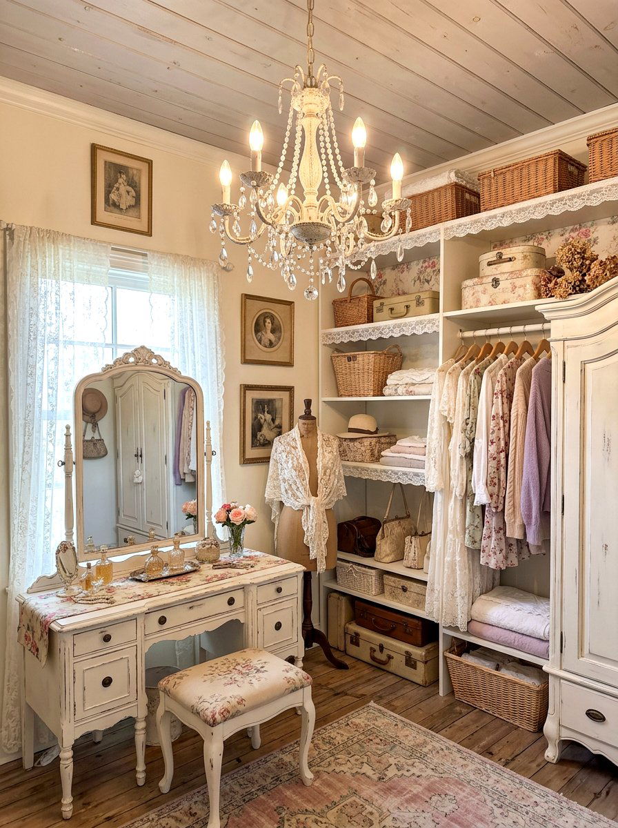 Shabby Chic White Chandelier - 30 closet chandelier ideas