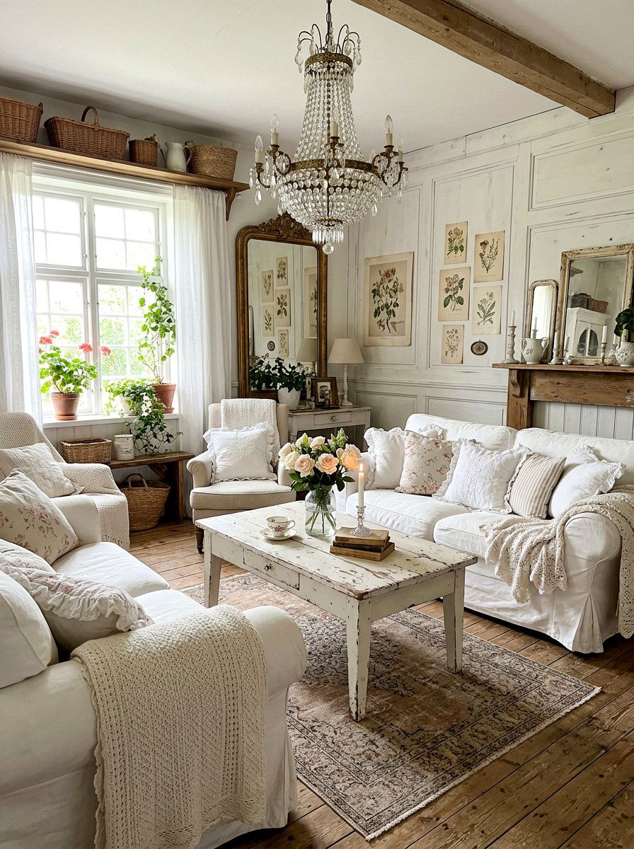 Shabby Chic White Living Room - 30 white living room ideas