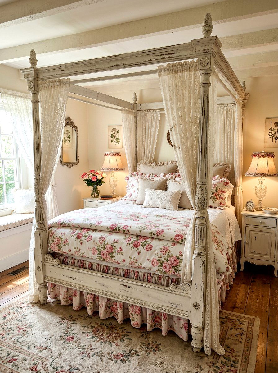 Shabby Chic White Poster Bed - 30 four poster bed ideas