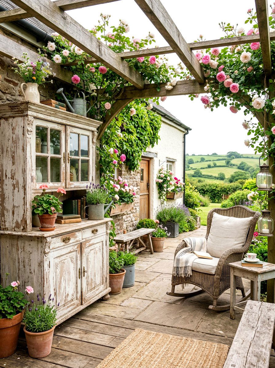 Shabby Chic Wooden Cabinet - 30 patio storage cabinet ideas
