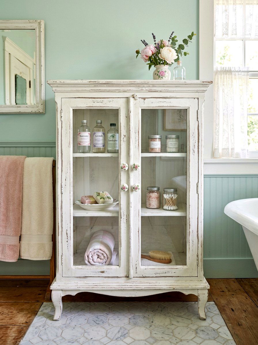 Shabby chic bathroom cabinet - 30 coquette bathroom ideas