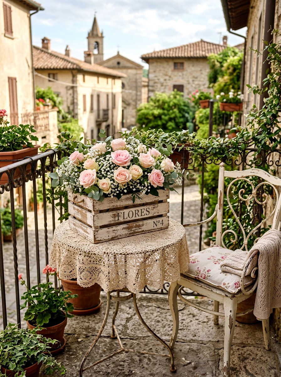 Shabby chic flower box - 30 balcony flower box ideas