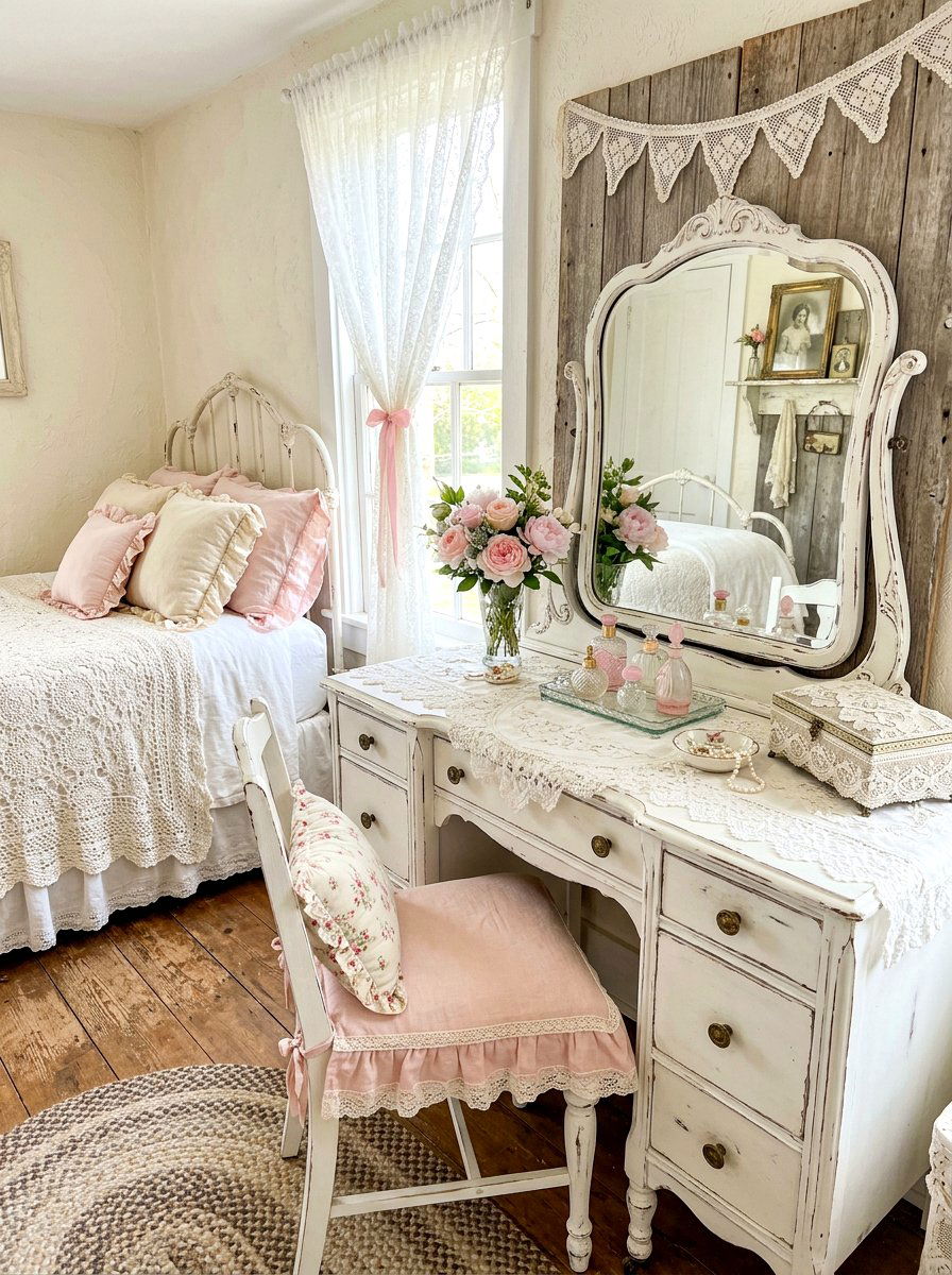 Shabby chic lace decor - 30 cottage lace bedroom ideas