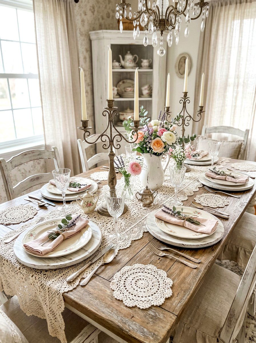 Shabby chic lace tablescape - 30 vintage tablescape ideas