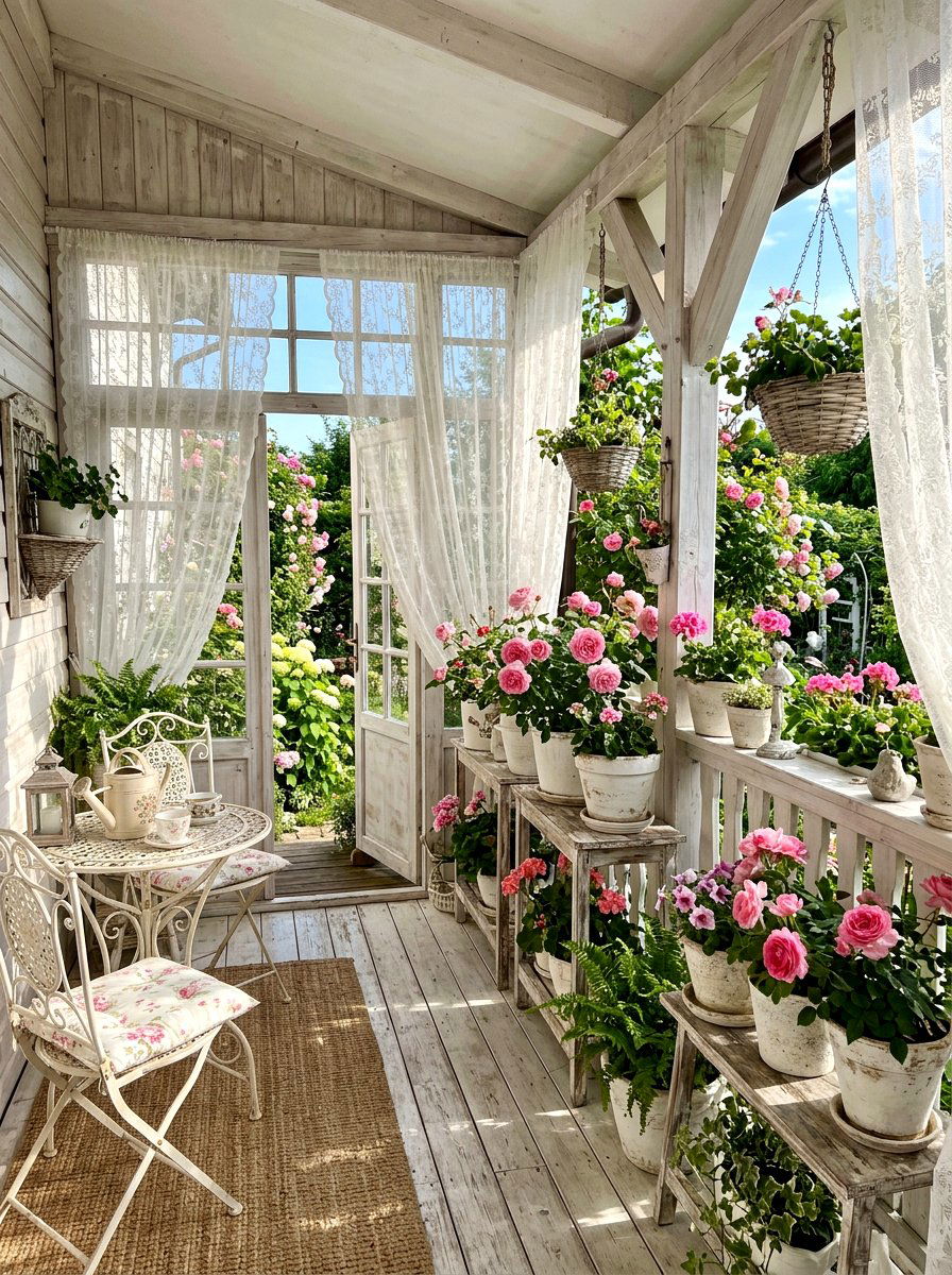 Shabby chic plant porch - 30 attached greenhouse porch ideas