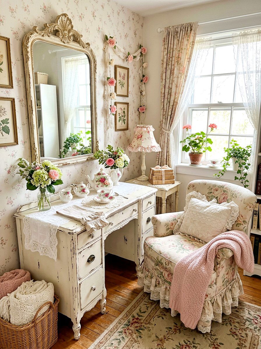 Shabby chic tea nook - 30 tea and journaling corner ideas