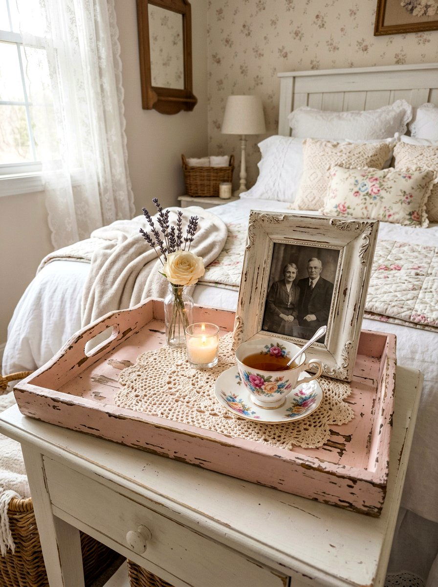 Shabby chic tray - 30 coffee table tray styling ideas