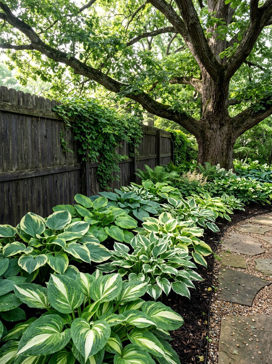 Shade Loving Hosta Border - 30 fence line flower bed ideas