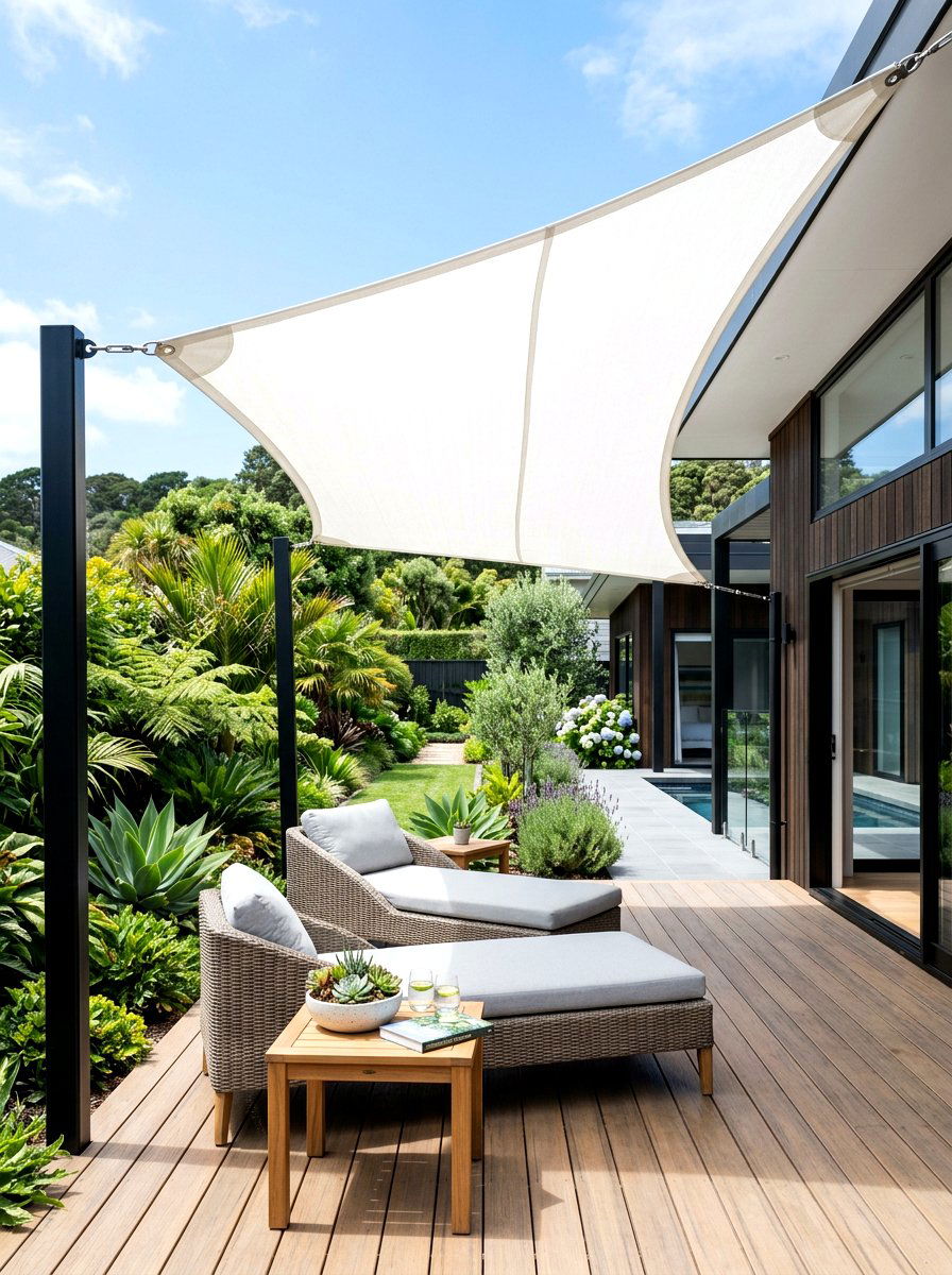 Shade Sail - 30 drought friendly backyard ideas