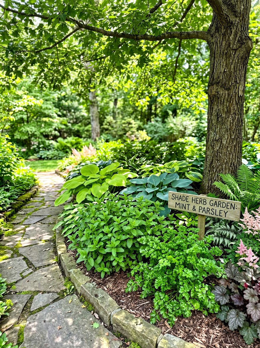 Shade garden herb corner - 30 backyard herb garden ideas