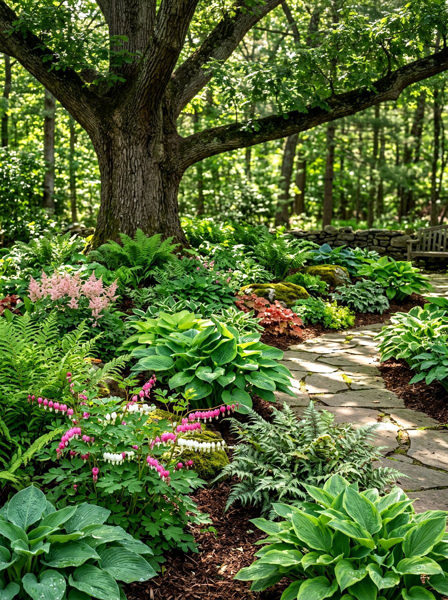 Shade garden under trees - 30 cottage front yard garden ideas