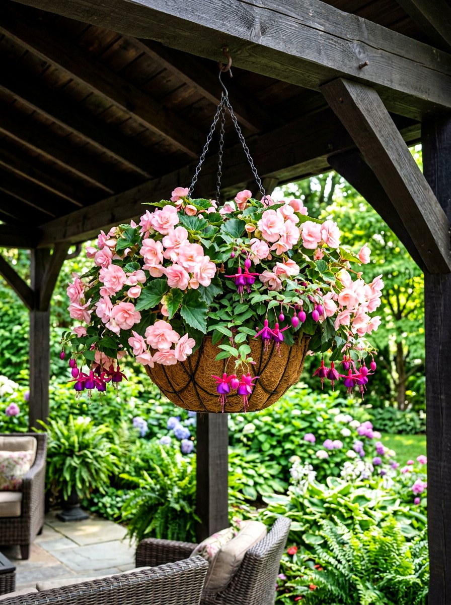 Shade hanging flower basket - 30 hanging flower basket ideas