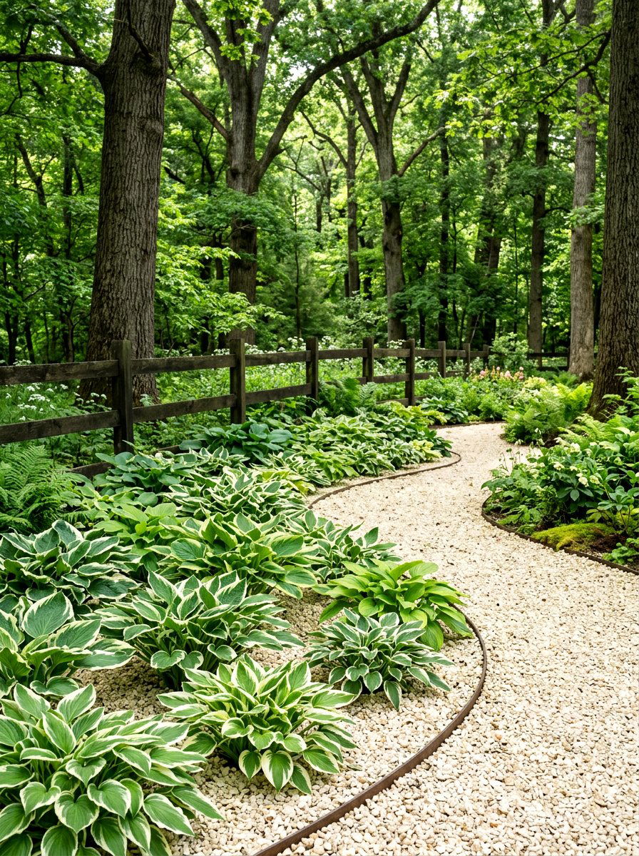Shade loving hosta gravel border - 30 gravel border garden ideas