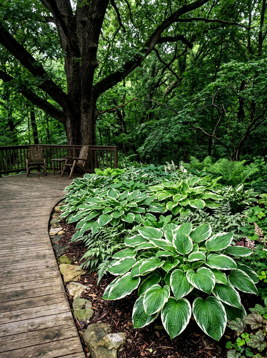 Shade loving hostas - 30 deck border planting ideas