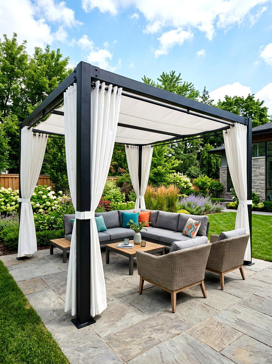 Shade pergola patio - 30 long narrow backyard ideas