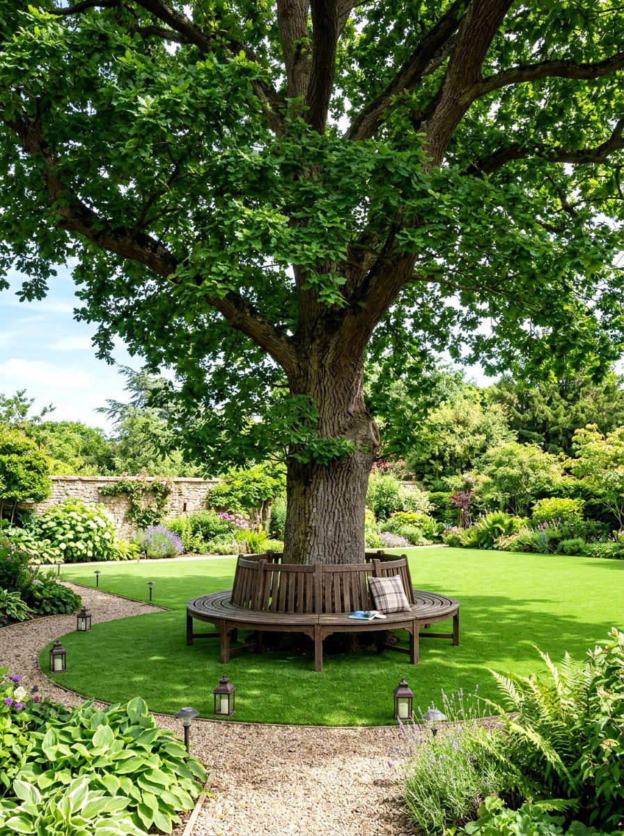 Shade tree turf base - 30 artificial turf backyard ideas