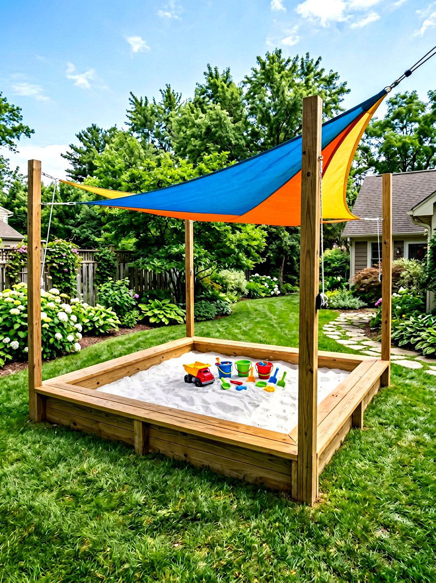 Shaded Childrens Sandbox - 30 backyard game area ideas