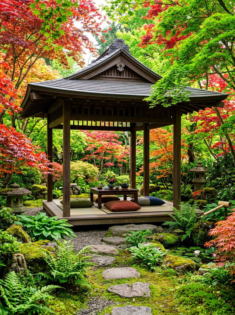 Shaded Garden Pagoda Seating - 30 tea garden seating ideas
