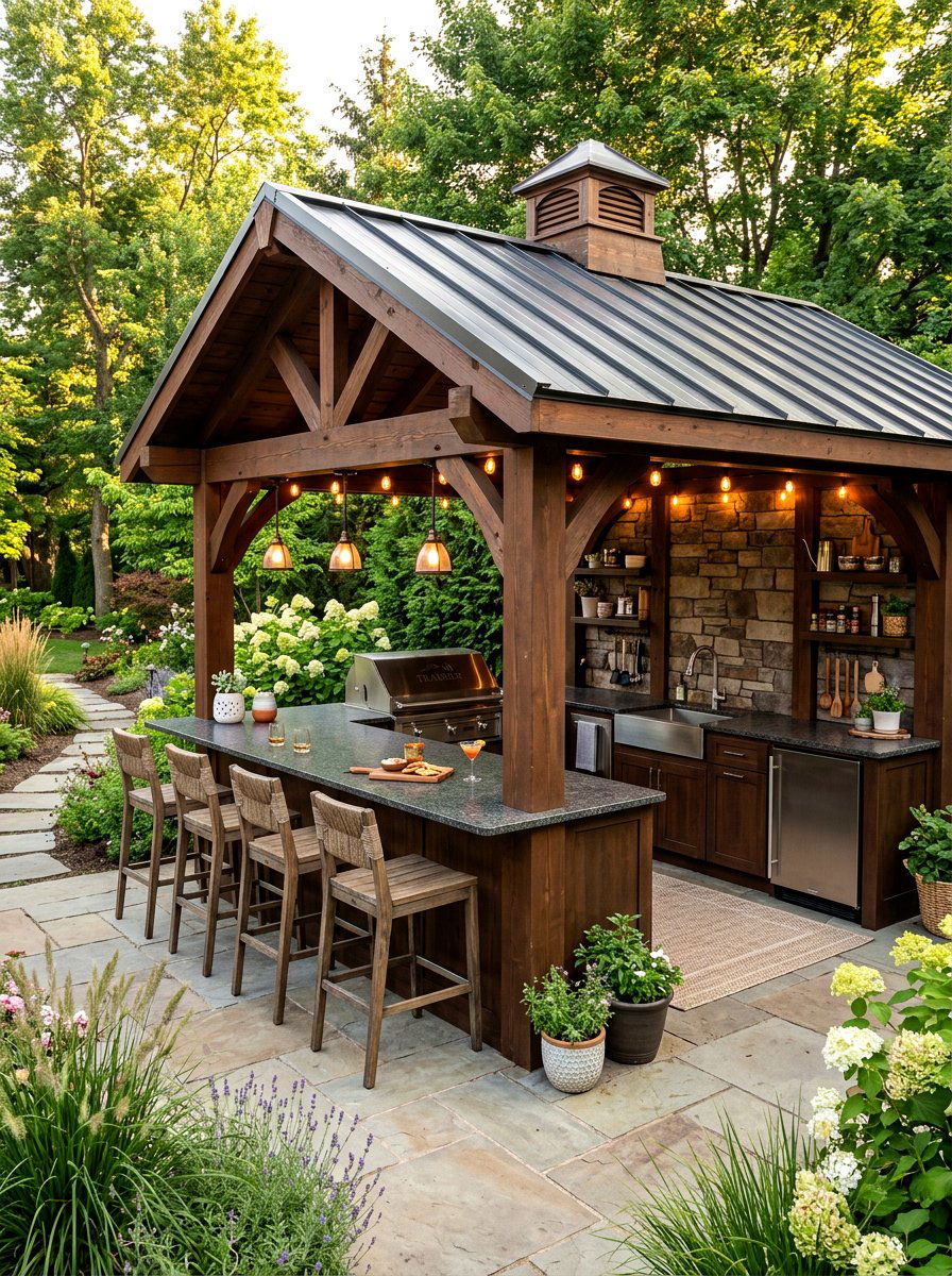 Shaded Gazebo Grill Station - 30 backyard grill station ideas