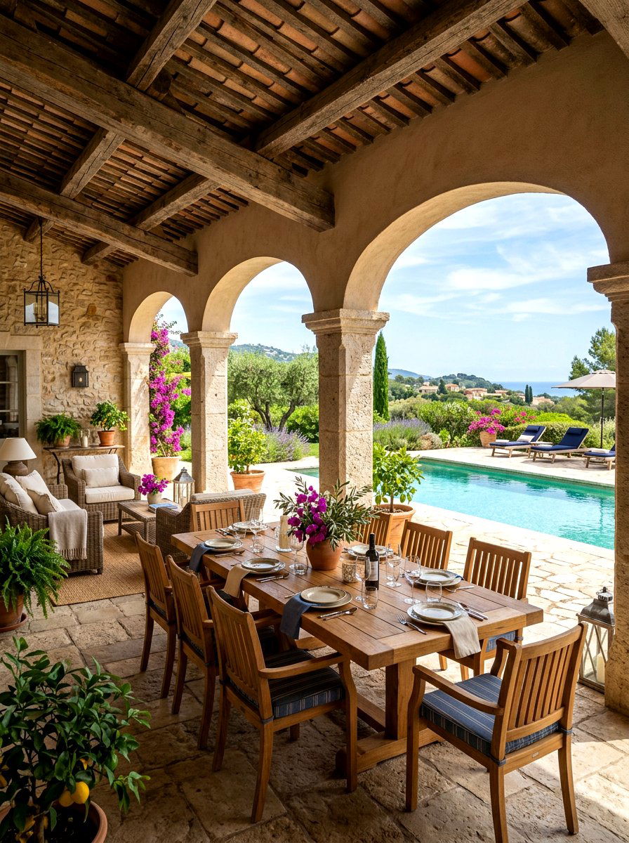 Shaded Loggia Outdoor Living - 30 Mediterranean pool patio ideas