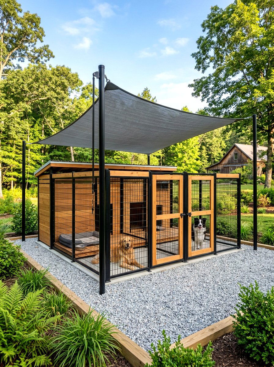 Shaded Outdoor Dog Kennel - 30 dog friendly backyard ideas