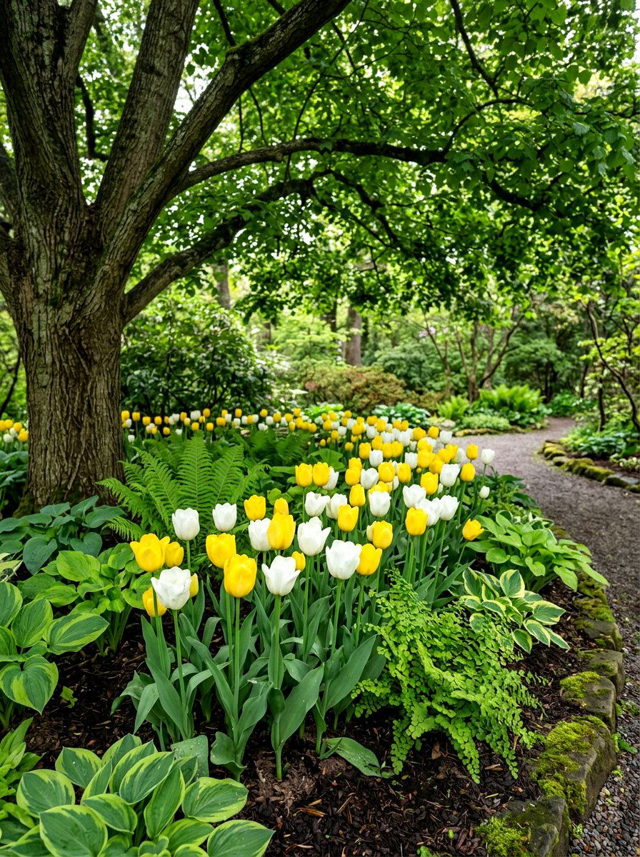 Shaded Tulip Bed - 30 tulip border ideas