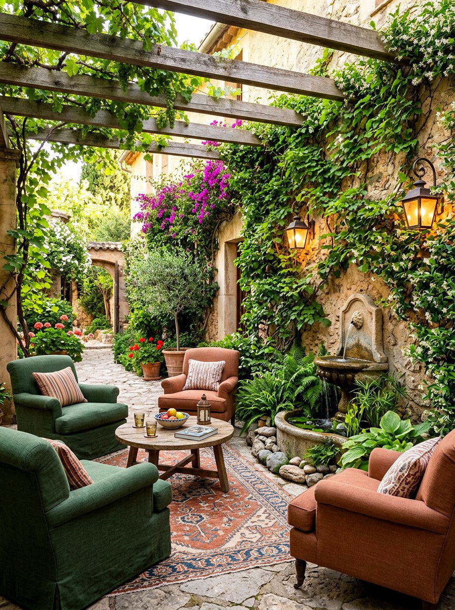 Shaded courtyard seating area - 30 California casual patio lounge ideas